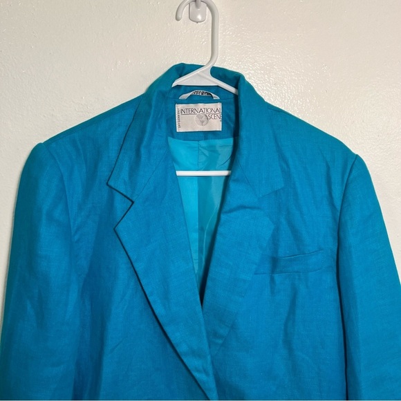Vintage International Scene One Button Blazer Teal 6 - Picture 2 of 9